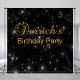 Aperturee - Aperturee Black Sparkle Gold Custom Name Birthday Party Backdrop